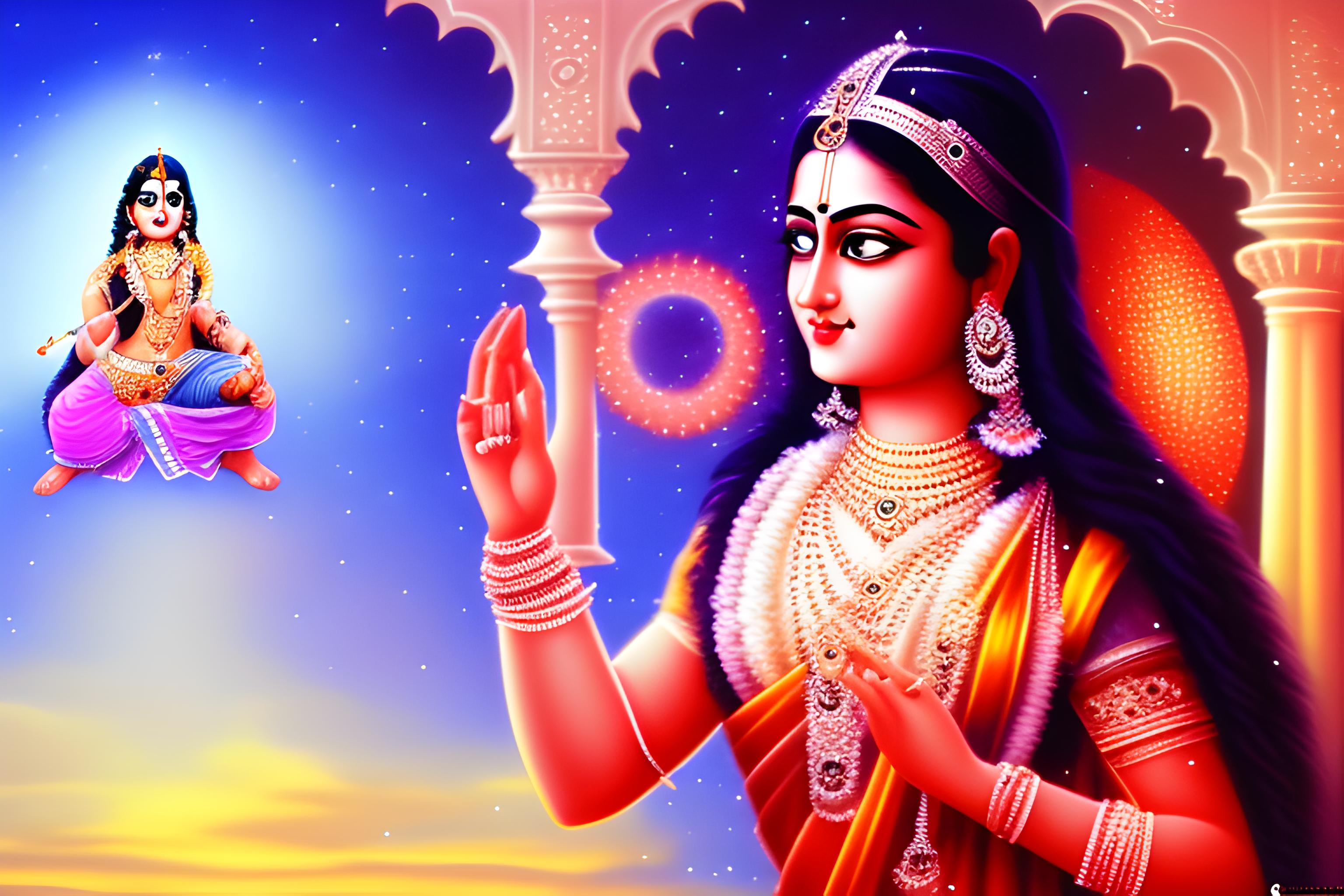 Radha Rani with beautiful face looking at krishna ji